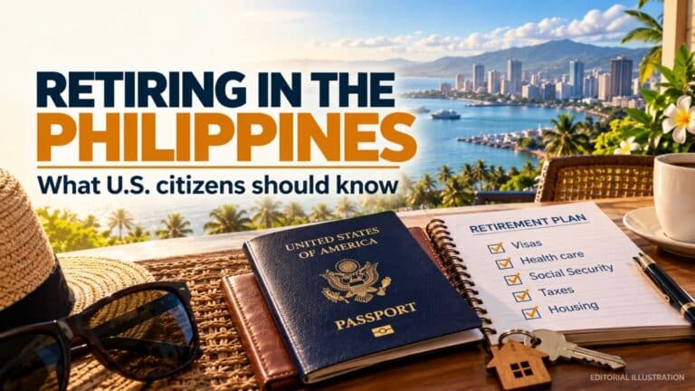 Retiring In The Philippines Editorial Illustration With Us Passport And Retirement Checklist