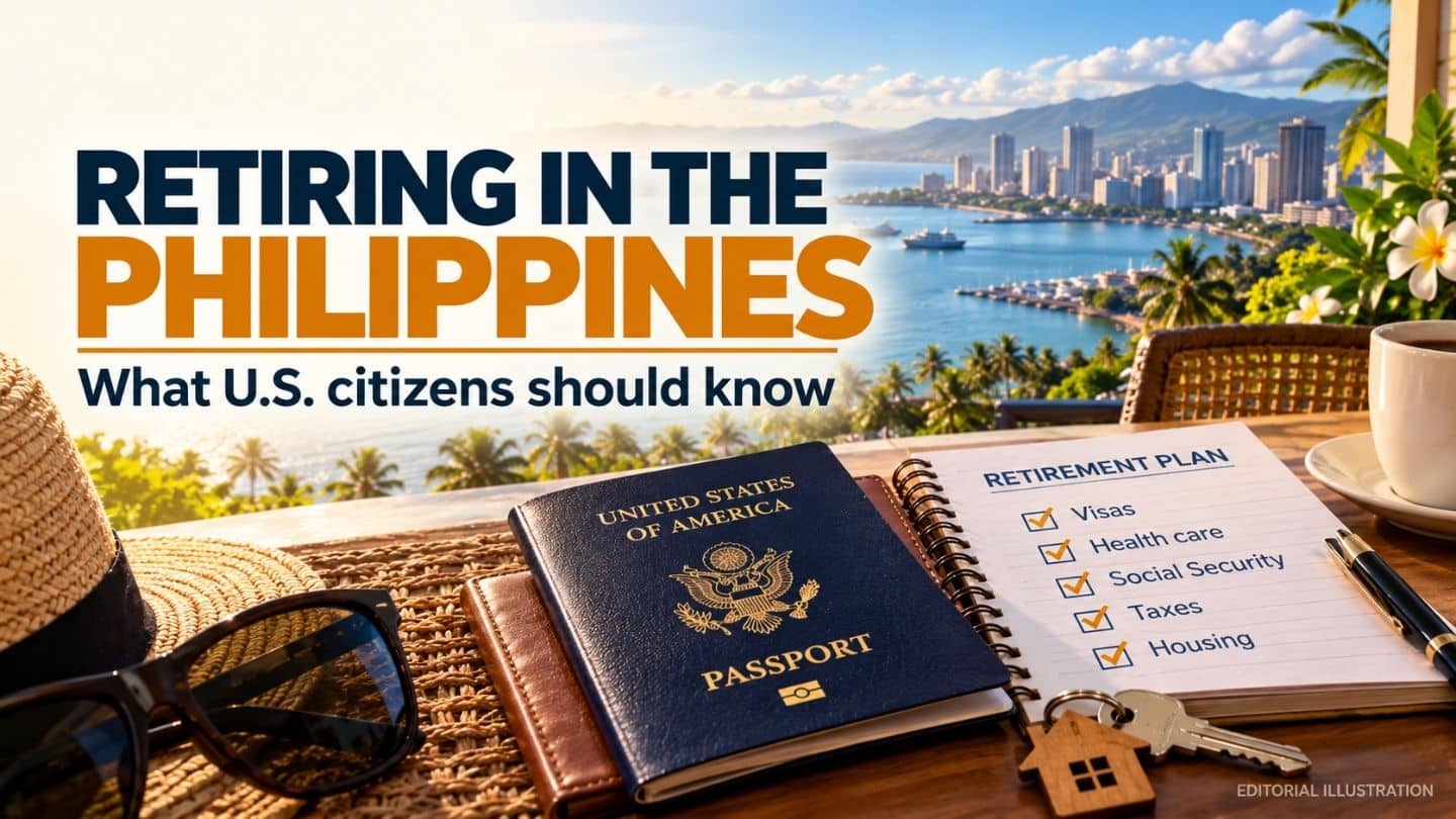 Retiring In The Philippines Editorial Illustration With Us Passport And Retirement Checklist